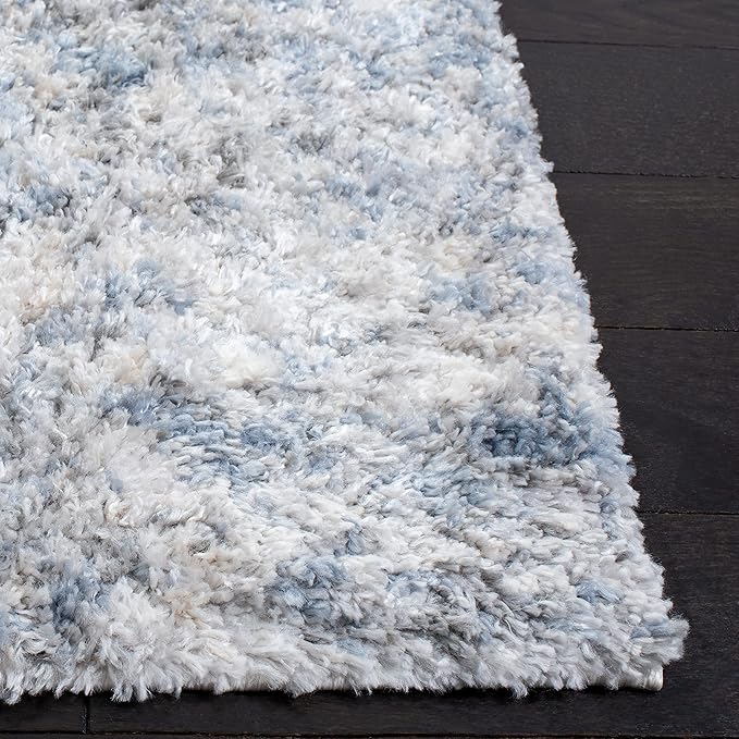 SAFAVIEH Berber Shag Collection 2' x 8' Ivory/Grey BER274A Modern Abstract Non-Shedding Living Room Bedroom Dining Room Entryway Plush 1.2-inch Thick Runner Rug