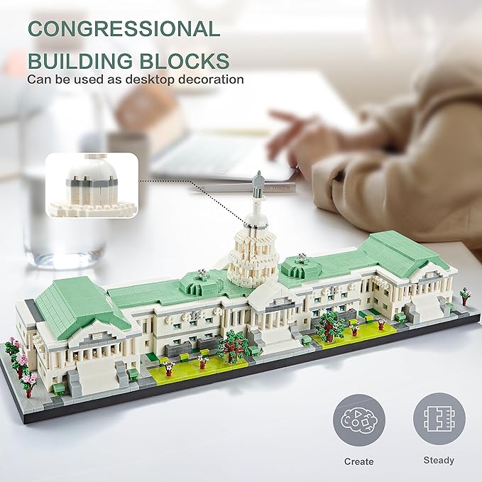 Micro Mini Blocks United States Capitol Building Architecture Model Famous Landmark Collection Set, Toys Presents for Adult and Kid Age of 14+ 3630 PCS