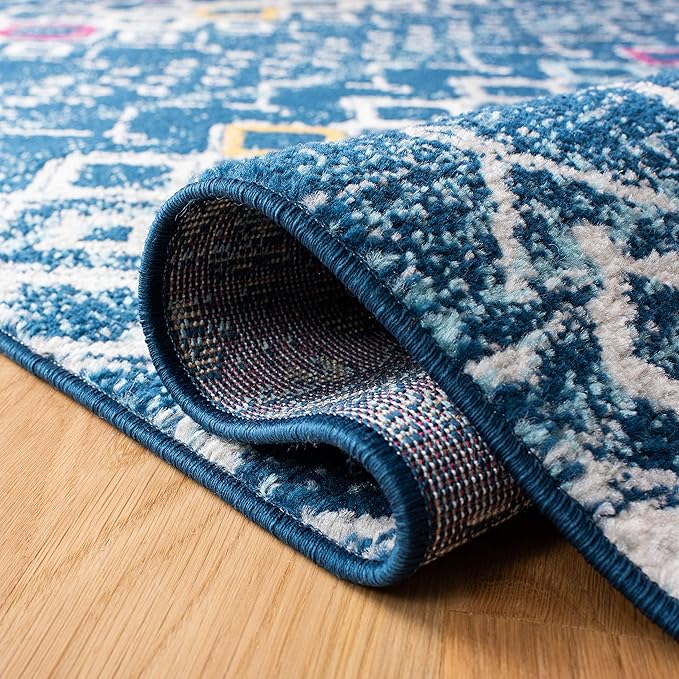 SAFAVIEH Amsterdam Collection Runner Rug - 2'3" x 6', Navy & Turquoise, Moroccan Boho Design, Non-Shedding & Easy Care, Ideal for High Traffic Areas in Living Room, Bedroom (AMS108M)