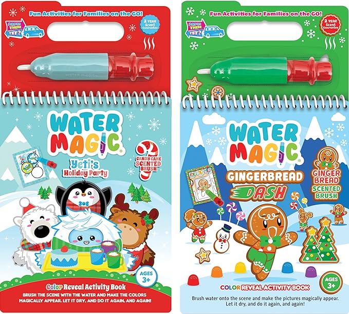 Scentco Holiday Water Magic (2 Pack - Candy Cane & Gingerbread) - Patented Gourmet Scented Reusable Water Reveal Activity Books - Stocking Stuffers, for Kids, No Mess, All Fun