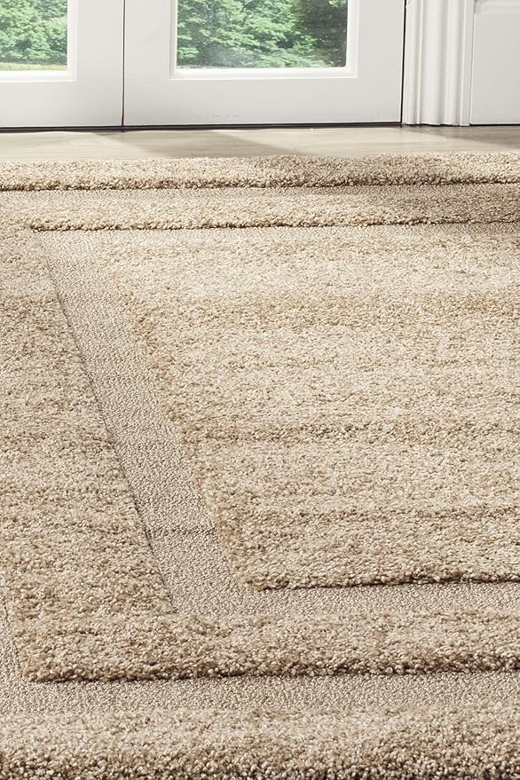 SAFAVIEH Florida Shag Collection 5'3" x 7'6" Beige / Beige SG454 Border Non-Shedding Living Room Bedroom Dining Room Entryway Plush 1.2-inch Thick Area Rug