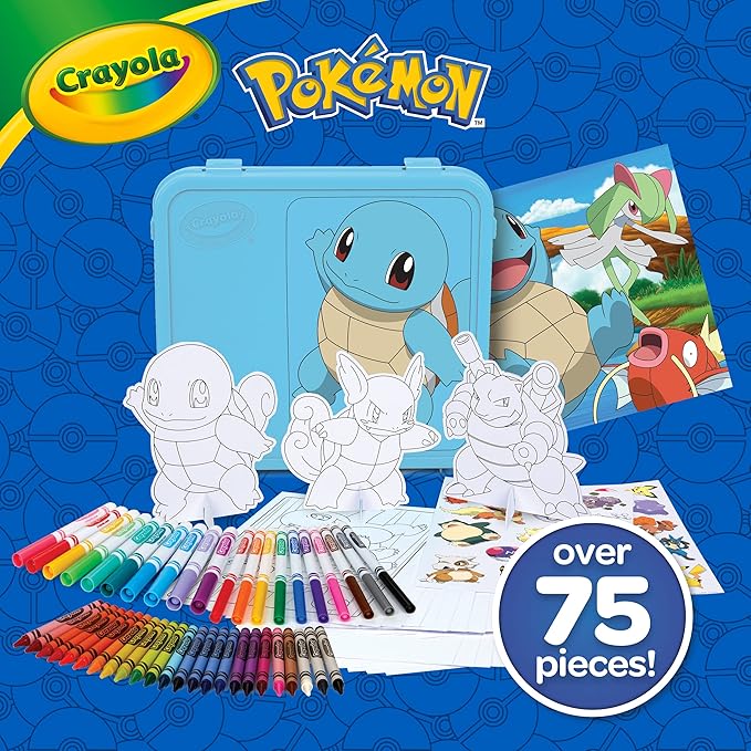 Crayola Pokémon Squirtle Coloring Art Case (71+ pcs), Kids Art Set, Coloring Pages and Markers, Pokemon Toys, Gift for Kids, 4+