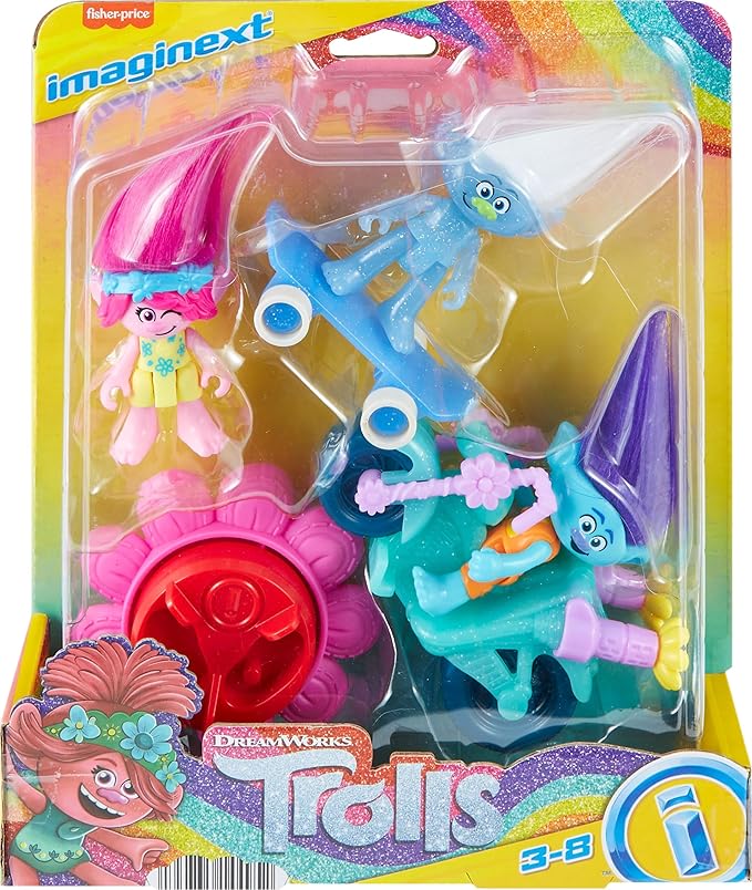 Fisher-Price Imaginext DreamWorks Trolls Toys Sparkle & Roll Pack, Poppy Branch & Guy Diamond Figures for Pretend Play Kids Ages 3+ Years