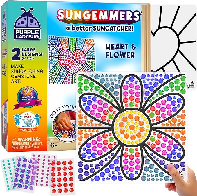 PURPLE LADYBUG Sungemmers Window Art Suncatcher Kits - Valentines Day Gifts for Kids, Easter Basket Stuffers, Crafts for Kids Ages 4-12, Fun Toys for Girls & Boys Ages 6 & Up