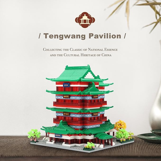 Chinese Ancient Architecture Micro Building Blocks Set - Tengwang Pavilion Model Kit, 2536 Pieces Creative Toy for Adults and Kids Ages 14+