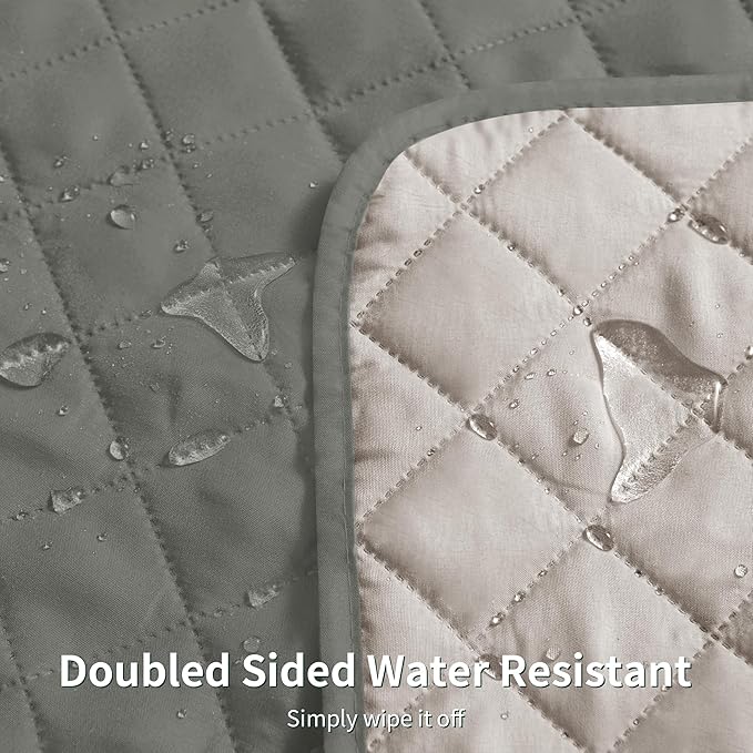 CHUN YI Loveseat Cover, Water Resistant Slipcover for 2 Cushion Couch, Washable Sofa Cover with Adjustable Strap Storage Pocket for Living Room Dog Pet (Loveseat, Light Grey)