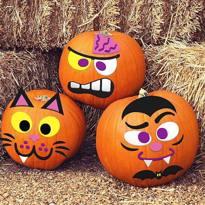 JOYIN 16 Packs Halloween Pumpkin Stickers Foam Craft Kit, Halloween Party Favors for Kids, Party Supplies Arts Activities, Pumpkin Decorating Stickers, Jack O Lantern Face Sticker School Games Gifts
