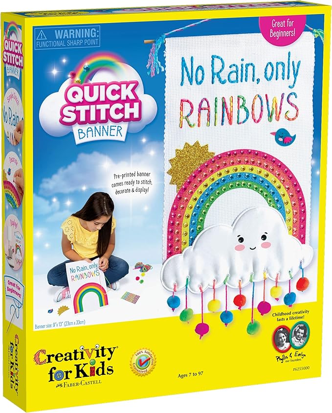 Creativity for Kids Quick Stitch Banner – Kids Cross Stitch Rainbow Kit