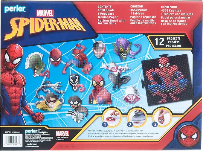 Perler Marvel's Spider-Man Deluxe Box Fused Bead Kit, 12 Unique Patterns with Pegboard, Multicolor 4453 Pieces