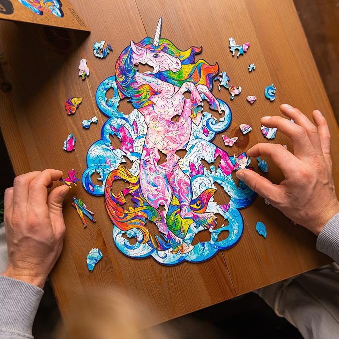 UNIDRAGON Wooden Puzzles for Adults Unique Jigsaw Puzzles - Small Inspiring Unicorn Small 7"x9.5" 103 PCS Deko with Cut 0.03 mm Wood Accuracy Animal