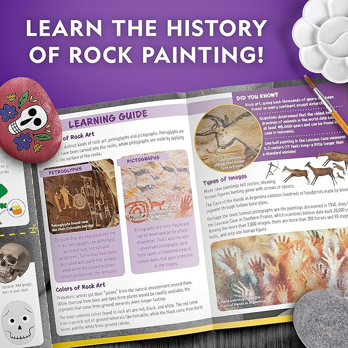 National Geographic Creepy Creatures Rock Painting Kit - Halloween Arts & Crafts Kit for Kids, Decorate 10 River Rocks with 10 Paint Colors & More Spooky Art Supplies, Halloween Kids Toys