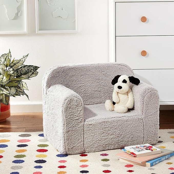 Delta Children Cozee Sherpa Chair, Reading, Arm Rest|Cushion Availability, Grey