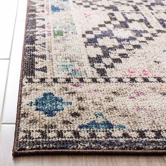 SAFAVIEH Madison Collection Runner Rug - 2'2" x 12', Black & Yellow, Boho Diamond Distressed Design, Non-Shedding & Easy Care, Ideal for High Traffic Areas in Living Room, Bedroom (MAD418Z)