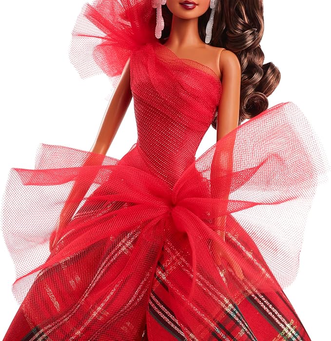 Barbie Signature 2024 Holiday Doll with Light Brown Hair in Plaid Gown, Collectible Toy in Displayable Packaging