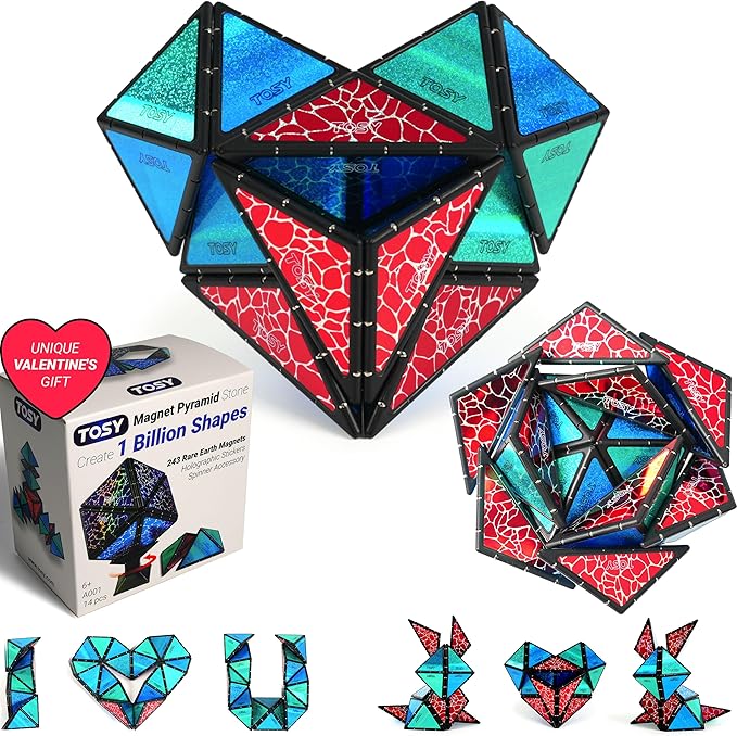 TOSY Magnet Pyramid Stone - 1 Cube Transforms into 1 Billion Shapes, 243 Rare Earth Magnets, Holographic Design, Spinner Accessory, Fidget/Puzzle/Sensory/STEAM Toy, Gift for Valentine Easter Birthday