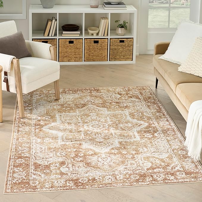 Nourison Astra Machine Washable Rust 6'7" x 9' Area Rug - Easy Cleaning, Non Shedding, Bed Room, Living Room, Dining Room, Kitchen (7' x 9')