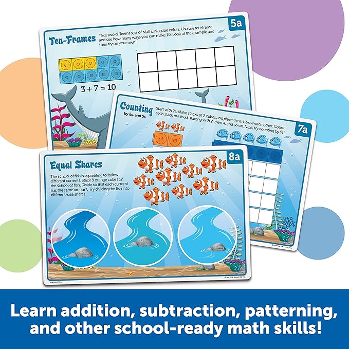 MathLink Cubes Kindergarten Math Activity Set Sea Adventures!, Math Teaching Toys, PreKManipulatives, Children’s Math Games, 115 Pieces, Age 5+