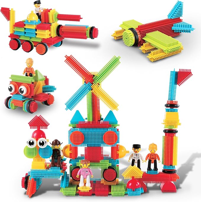 Picasso Toys 116pc Hedgehog Construction Building Blocks Toy Set Interlock Tiles with Idea Book, 4 Action Figure Characters, 4 Decorative Eyes STEM Learning Kit Playset for Boys Girls 3 and Up PTB116