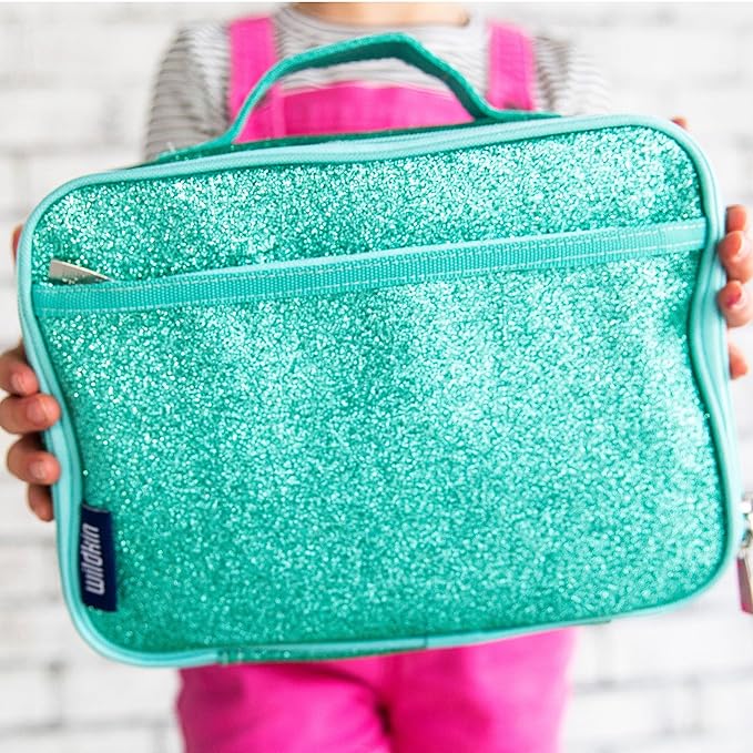 Wildkin Kids Insulated Lunch Box Bag for Boys & Girls, Reusable Kids Lunch Box is Perfect for Elementary, Ideal Size for Packing Hot or Cold Snacks for School & Travel Bento Bags (Blue Glitter)