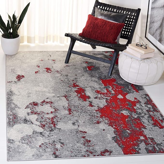 SAFAVIEH Adirondack Collection Accent Rug - 4' x 6', Red & Grey, Modern Abstract Design, Non-Shedding & Easy Care, Ideal for High Traffic Areas in Entryway, Living Room, Bedroom (ADR134Q)