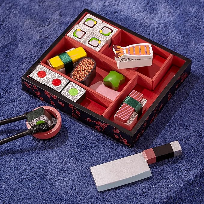 Melissa & Doug Sushi Slicing Wooden Play Food Set Pretend Play Kitchen Toys, Pretend Wooden Sushi FoodFor Kids Ages 3+