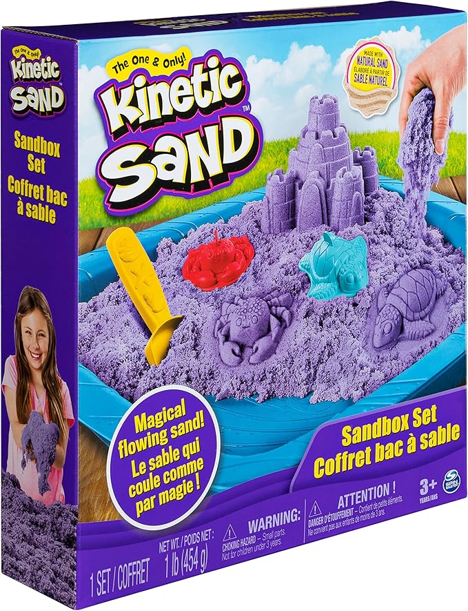 Kinetic Sand, Sandbox Playset with 1lb of Purple and 3 Molds, for Ages 3 and up