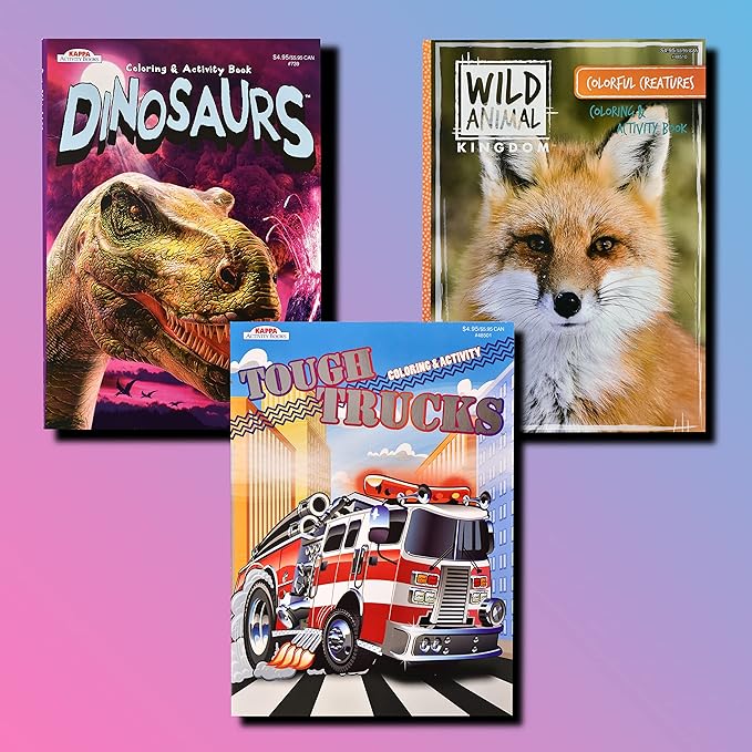 Kappa Coloring and Activity Books for Girls and Boys Numbers and Picture Dictionary Girl Power Mermaid Dinosaurs Trucks 8.5”x11” Extra Large Size for Hours of Fun, Ages 2-4, 4-8, 8-12 (Pack of 12)