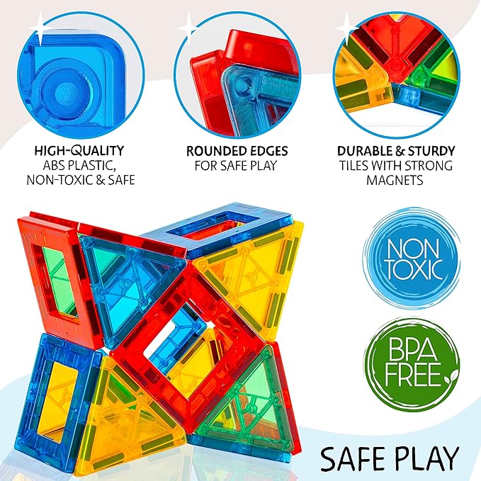 Magnetic Tiles 138 PCS+ Bonus Zippered CASE, Magnetic Tiles for Kids Toy for 3 4 5 6 7 8 Year Old Boys & Girls, Great Gift for Kids Aged 3-8, XL Set
