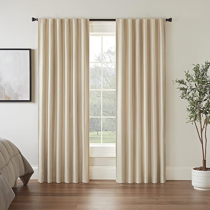 Eclipse Fresno Modern Blackout Thermal Rod Pocket Window Curtain for Bedroom (1 Panel), 52 in x 95 in, Wheat
