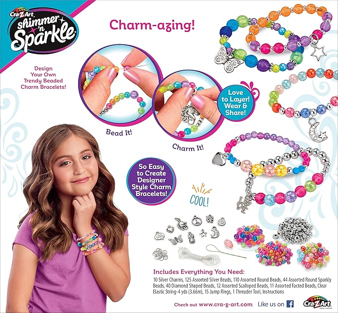 Shimmer 'n Sparkle Charm & Bead Bracelet Maker by CRA-Z-Art – DIY Beaded Charm Friendship Bracelet Making Kit