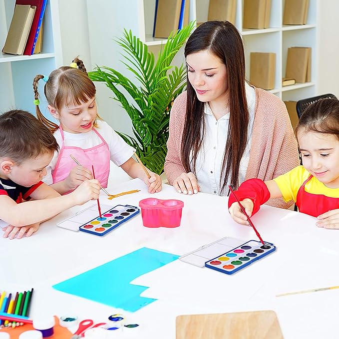 Pack of 12 Watercolor Paint Set for Kids - Washable Paint Sets with 12 Vibrant Colors - Suitable for Home, Classroom, and Art Parties - Includes Paintbrush for Creative Fun Activity on the Go