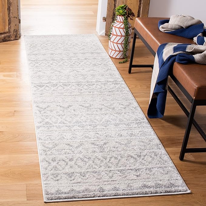 SAFAVIEH Adirondack Collection Runner Rug - 2'6" x 8', Ivory & Grey, Moroccan Boho Distressed Design, Non-Shedding & Easy Care, Ideal for High Traffic Areas in Living Room, Bedroom (ADR119B)