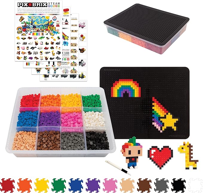 Pix Brix Pixel Art Puzzle Bricks – 3,000 Piece Pixel Art Container, 12 Color Dark Palette – Interlocking Building Bricks, Create 2D and 3D Builds Without Water or Glue – Stem Toys, Ages 6 Plus