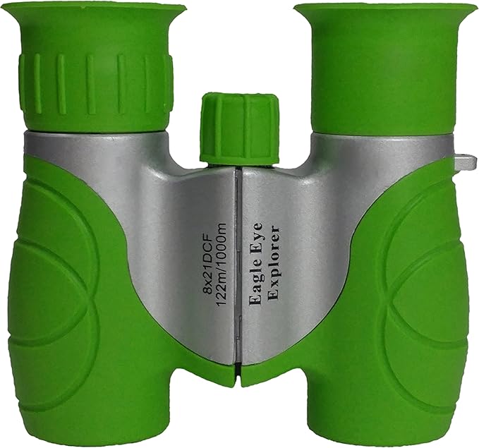 Multi-Piece Set Cargo Vest with Reflective Safety Straps, 1 8x21 Magnification Binoculars and Safari Hat for Boys and Girls (Small/Medium, Tan and Green)