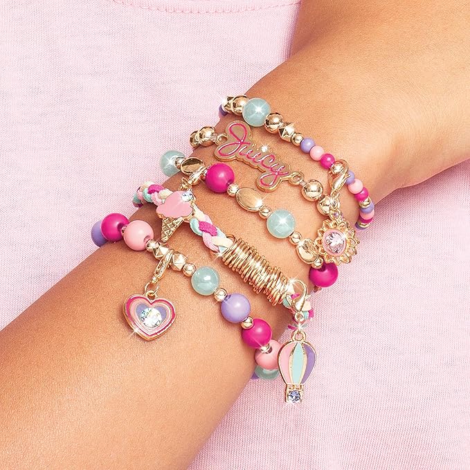 Make It Real - Juicy Couture Mini Crystal Sunshine - DIY Charm Bracelet Making Kit - Friendship Bracelet Kit with Swarovski Crystal Charms - Arts & Crafts Bead Kit for Girls - Makes 5 Bracelets
