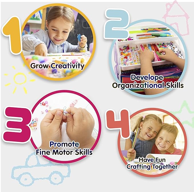 Olly Kids Arts and Crafts Supplies for Kids Girls 4 5 6 7 8 9 10 11 & 12- Ultimate Crafting Supply Carboodle in Portable 3 Layered Plastic Art Box