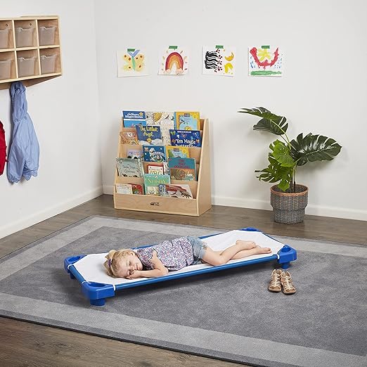 ECR4Kids Stackable Kiddie Cot, Assembled, Standard Size, Classroom Furniture, Blue, 5-Pack