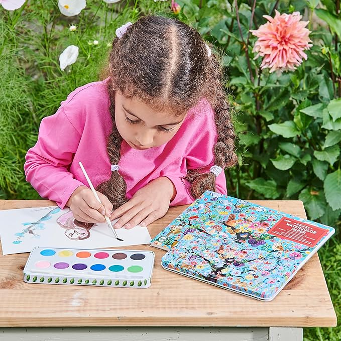 eeBoo: Tree of Life 12 Watercolors - Paint Set w Brush, Beautiful Design Tin Box, 12 Vibrant Colors, Kids Art Supplies, Ages 3+