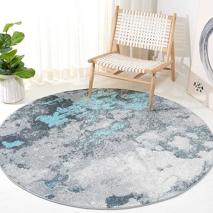 SAFAVIEH Adirondack Collection 10' Round Turquoise / Grey ADR134K Modern Abstract Non-Shedding Dining Room Entryway Foyer Living Room Bedroom Area Rug