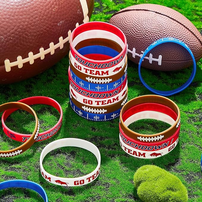 Deekin 32 Pcs Football Silicone Bracelets Football Party Favor Bracelet Football Motivational Rubber Bracelets for Men Women Fan Party Favors Sport Theme Birthday Party Supplies Gifts(Fashion)