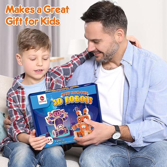 Mocoosy 4 Wooden Robot Toys for Kids Ages 3-5, Building & Painting Your Own Robot Craft Kit with Paints and Stickers, Wood Robot Painting Art Supplies Educational Gift for 6 8 10 12 Years Old