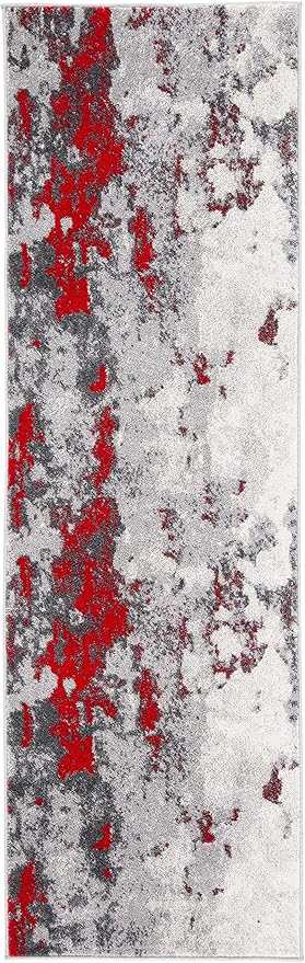 SAFAVIEH Adirondack Collection Runner Rug - 2'6" x 12', Red & Grey, Modern Abstract Design, Non-Shedding & Easy Care, Ideal for High Traffic Areas in Living Room, Bedroom (ADR134Q)