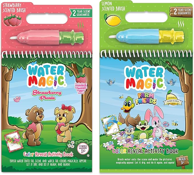 Scentco Water Magic - Scented Reusable Water Reveal Activity Books - No Mess, All Fun (Strawberry Picnic and Farm Friends)
