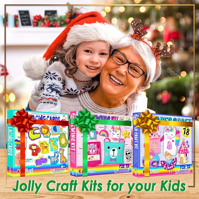 KRAFUN Unicorn Beginner Animal Sewing Kit for Kids Age 7-13 My First Art & Craft, Includes 3 Stuffed Animal Dolls Panda, Fox, Instructions & Plush Felt Materials for Learn to Sew, Embroidery