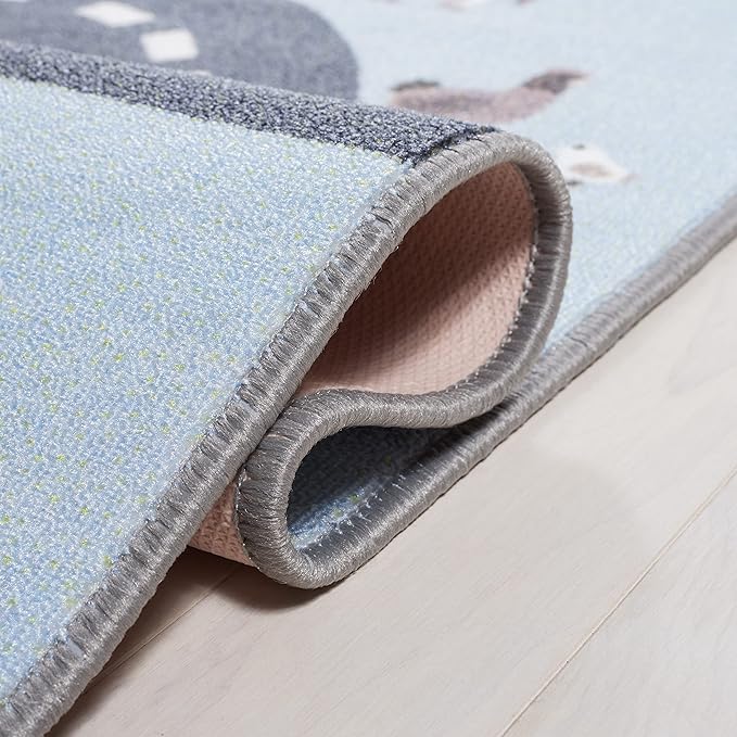 SAFAVIEH Kids Playhouse Collection Area Rug - 5' Square, Blue & Dark Grey, Non-Shedding Machine Washable & Slip Resistant Ideal for High Traffic Areas for Boys & Girls in Playroom (KPH235M)