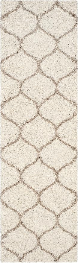 SAFAVIEH Hudson Shag Collection Accent Rug - 2'3" x 3'9", Ivory & Beige, Trellis Design, Non-Shedding & Easy Care, 2-inch Thick Ideal for High Traffic Areas in Entryway, Living Room, Bedroom (SGH280D)