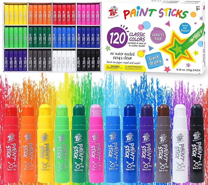 TBC The Best Crafts Paint Sticks,120 Classic Colors, Washable Paint, Non-toxic, Tempera Paint Sticks for Kids and Students (120 Colors（10 * 12 set）)