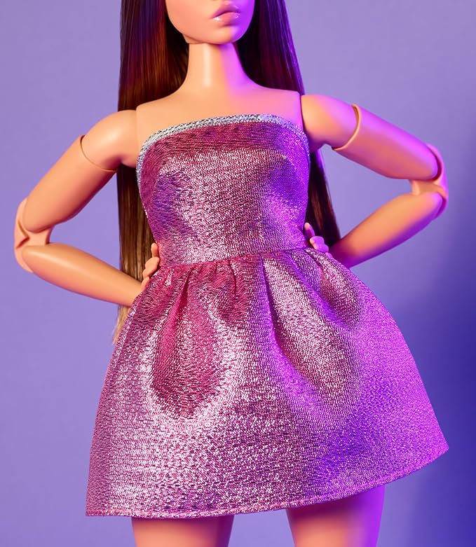 Barbie Looks Doll, Collectible No. 24 with Brown Hair & Modern Y2K Fashion, Shimmery Pink Strapless Dress with Peep-Toe Heels