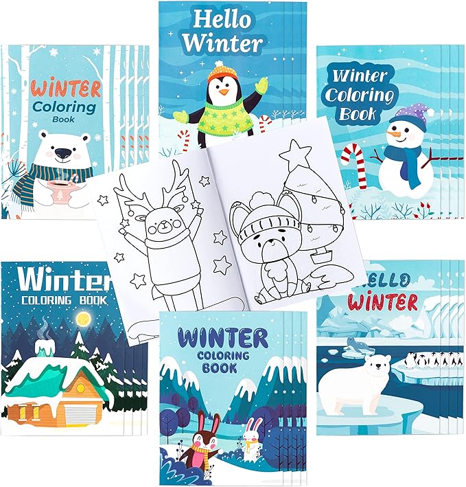 Dvbonike 24Pcs Winter Theme Coloring Books Including Snow Snowman Elk Christmas tree DIY Art Drawing Patterns Birthday Party Favors Xmas Gifts Home Classroom Activity Supplies for Kids Age 4-8