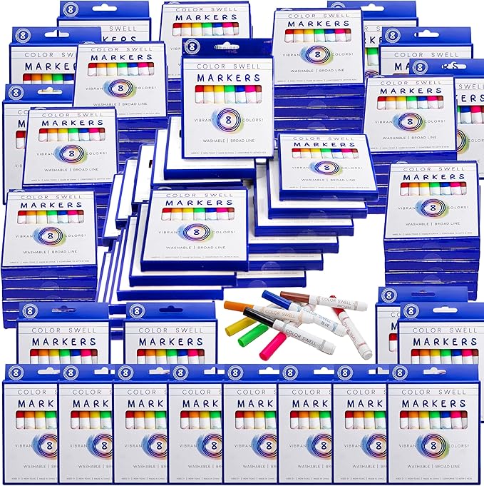 Color Swell Washable Bulk Markers 72 Packs 8 Count Vibrant Colors 288 Total Markers Bulk Perfect for Teachers, Kids and Classrooms